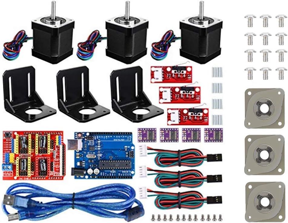 3D Printer Kit CNC pour Arduino, Carte d'extension Shield + Carte R3 + 4pcs DRV8825 Driver Pas à Pas + Refroidisseur en Aluminium + Moteur Pas à Pas pour Nema 17 avec 3