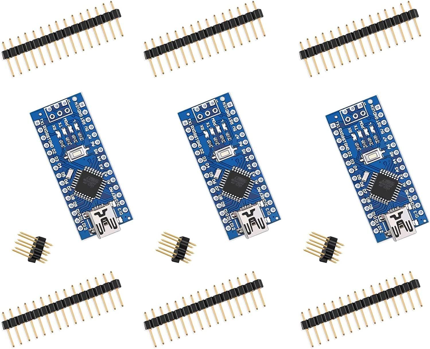 3 Pièces Carte Nano ATmega modèle de 328P Micro Contrôleur Module Board Compatible avec Les projets Arduino IDE Conforme RoHS