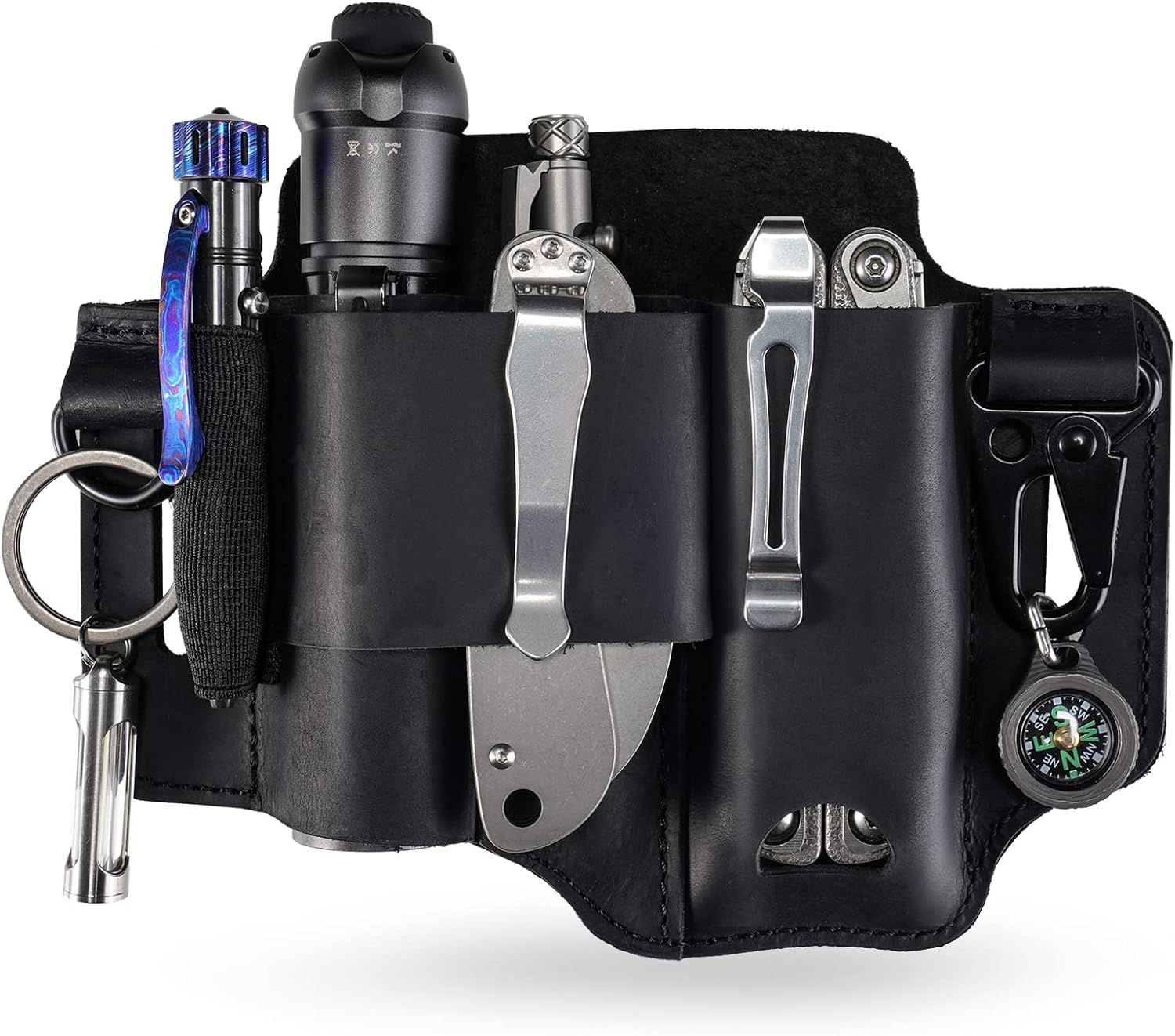 PJ36 - Étui Multi-Outils, étui en Cuir, Organiseur de Poche EDC pour Homme, étui Leatherman, Porte-Lampe de Poche et Porte-Stylo, Organiseur de Ceinture EDC avec Porte-clés(Q87)