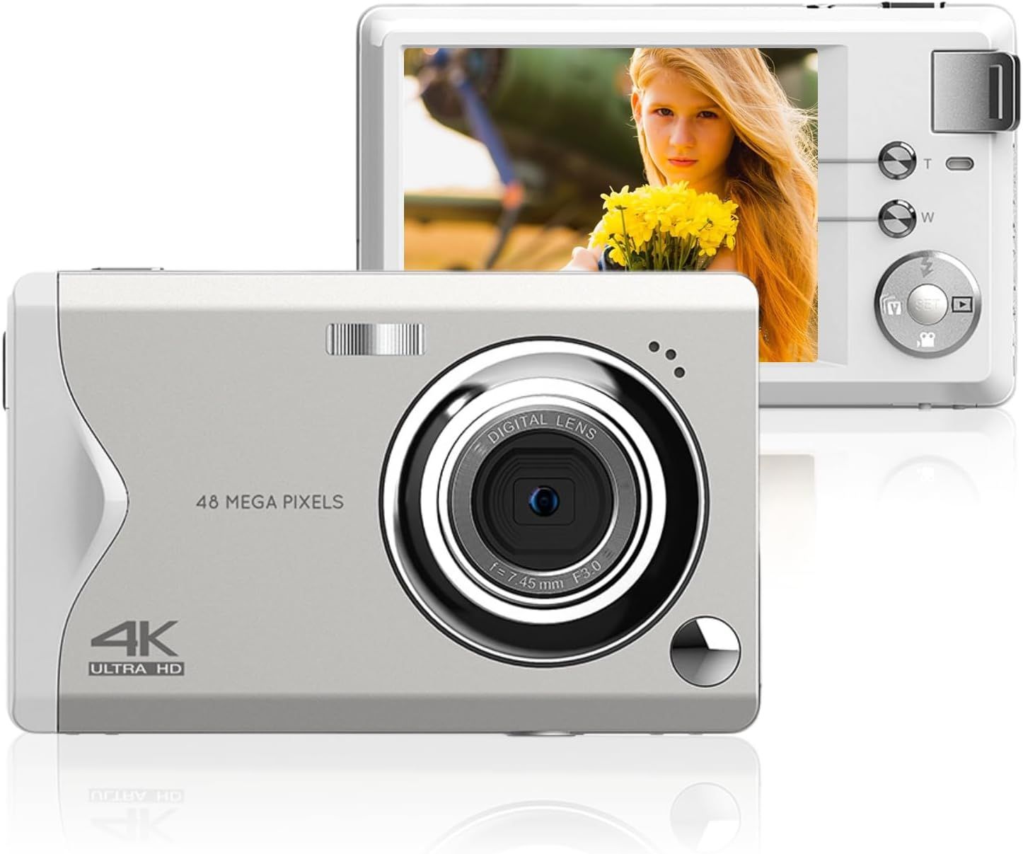 Appareil Photo Numérique 48Mp Pour La Photographie,Caméra Vidéo 3.0In Lcd 4K Vlogging Camera,Zoom Numérique 16X Anti-Secousses Compact Point And Shoot Camera Pour Adolescents (Blanc)