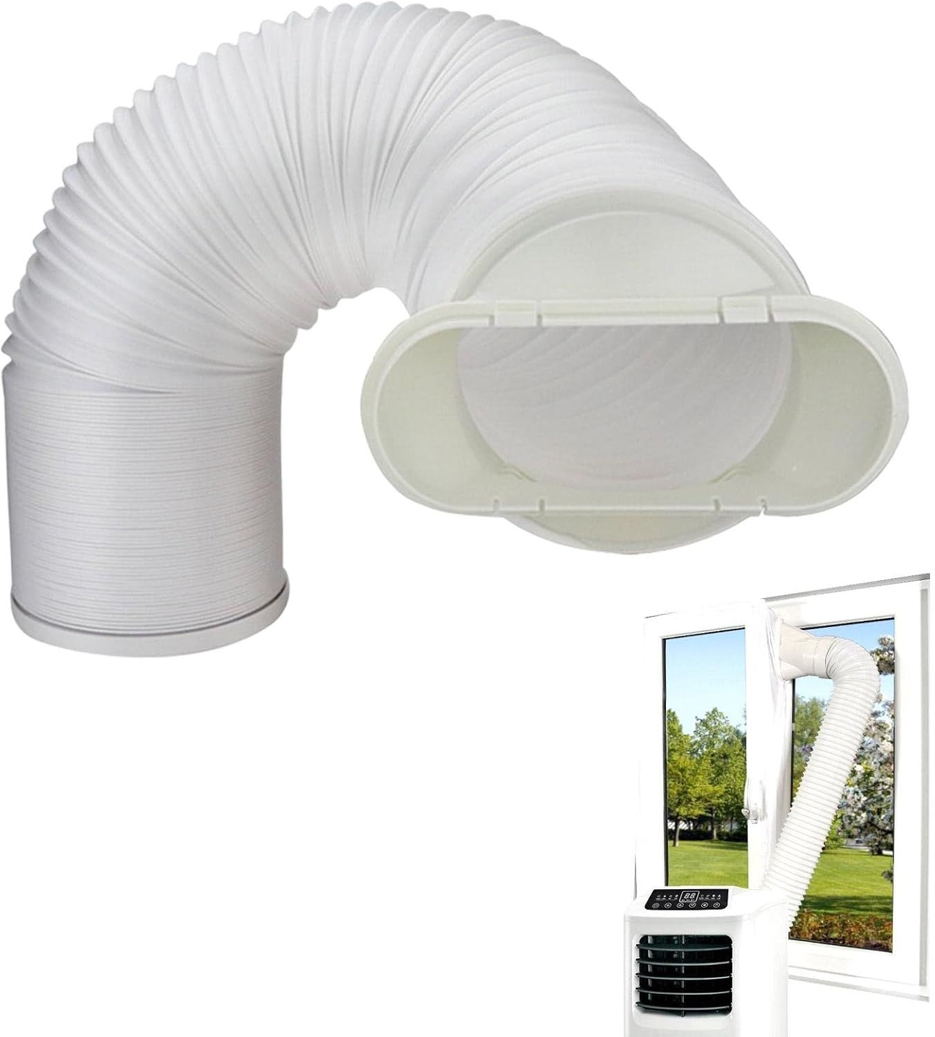 Tuyau Evacuation Climatiseur Mobile, Avec Bouche Plate Connecteur Tuyau, Tuyau D'évacuation Flexible PVC Tuyau Kit Climatiseur Mobile (15CM Diamètre 150CM Longueur) Blanc Blanc