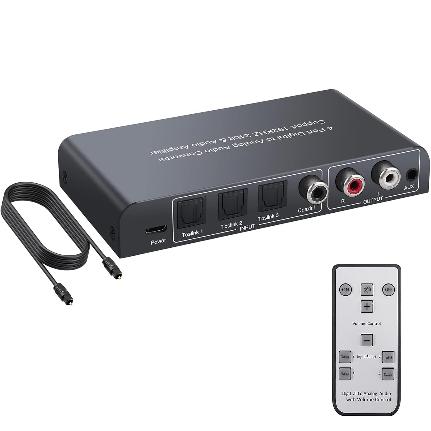 DAC Convertisseur Audio Numérique/Analogique 192kHz 3 Toslink SPDIF Optique+1 Commutateur Coaxial vers Stéréo L/R 3.5mm RCA Adaptateur Audio Contrôle Volume/Mute/on/Off Tension par Télécommande