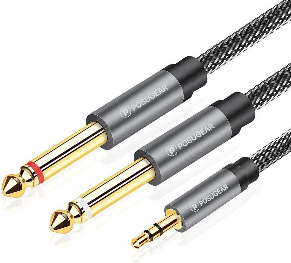 Câble Audio 3.5mm vers Double 6.35mm 1M, 6.35 Mâle vers 3.5 Mâle Mono Y Splitter Jack Câble d'Instrument Nylon Tressé pour Haut-parleurs, Table de Mixage, Cinéma Maison.[G262]