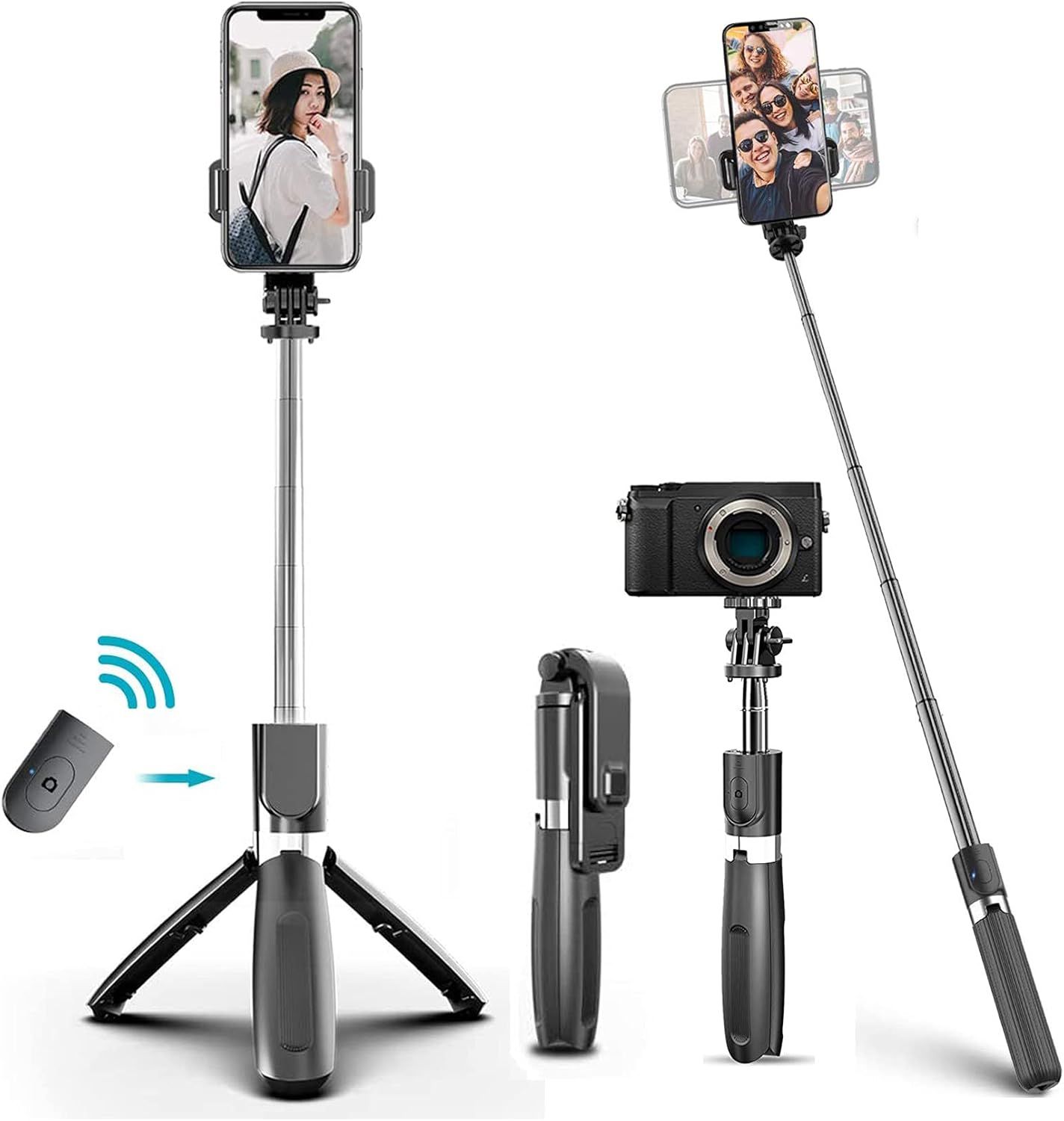 Perche Selfie Bluetooth, Trépied Mini Selfie Stick Extensible Avec Télécommande, Perche Selfie Trépied Pour Smartphone(4-6.2 Zoll) S10 S10+ S9 S8 Etc. Et Appareil Photo Numériques(Noir)