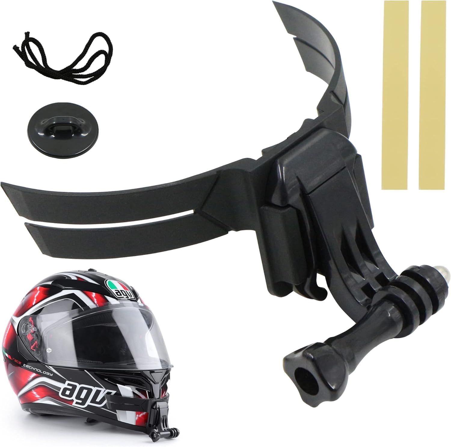 Sangle Casque Moto Support Fixation Avant Menton - Supports à Coller, Support Fixation Casque Moto pour GoPro, incurvé Compatible avec d'autres caméras de Sport, 1 pièce, Noir.[G577]