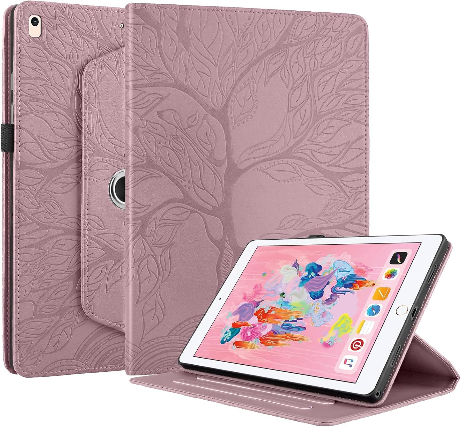 Coque Pour Ipad Air 2/Air 1/Ipad 9,7"" 2018/2017 (5ème/6ème Génération) Support Rotatif À 360 Degrés Étui Ipad 9.7"" Pu Cuir Housse De Protection Avec Porte-Crayons Ipad Air 2/Air 1 Rose Gold(Q1681)