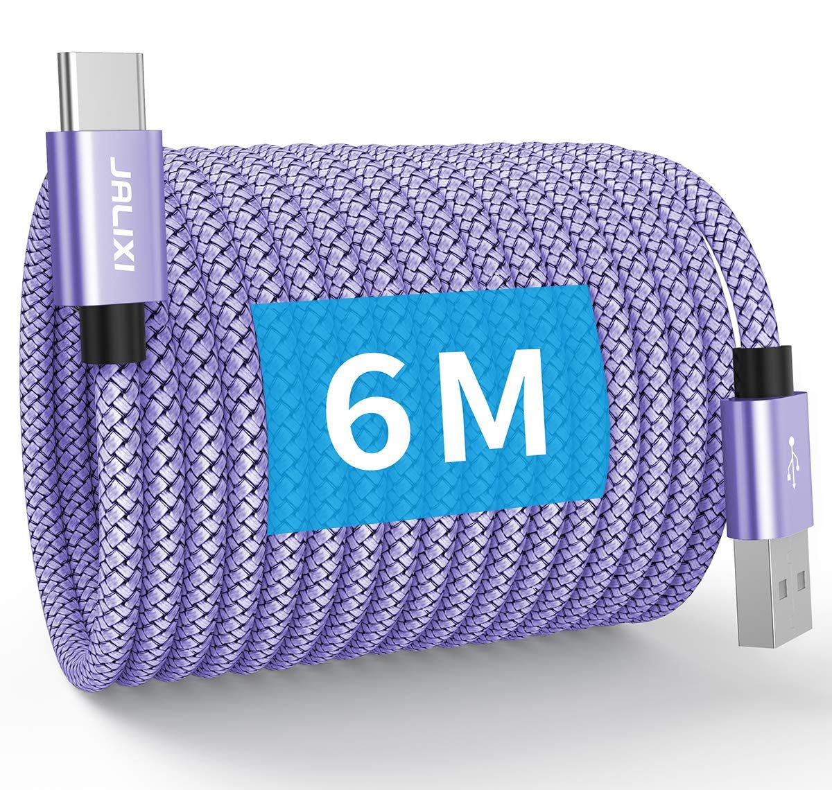 Cable USB C 6M Charge Rapide,3A Câble USB vers USBC Extra Long Nylon Type C pour Manette PS5,Samsung Galaxy S10 S9 S8 Plus S23 Fe A55 A54 A35 A33 A25 A23 A15 A14 A13,Violet(Q300)