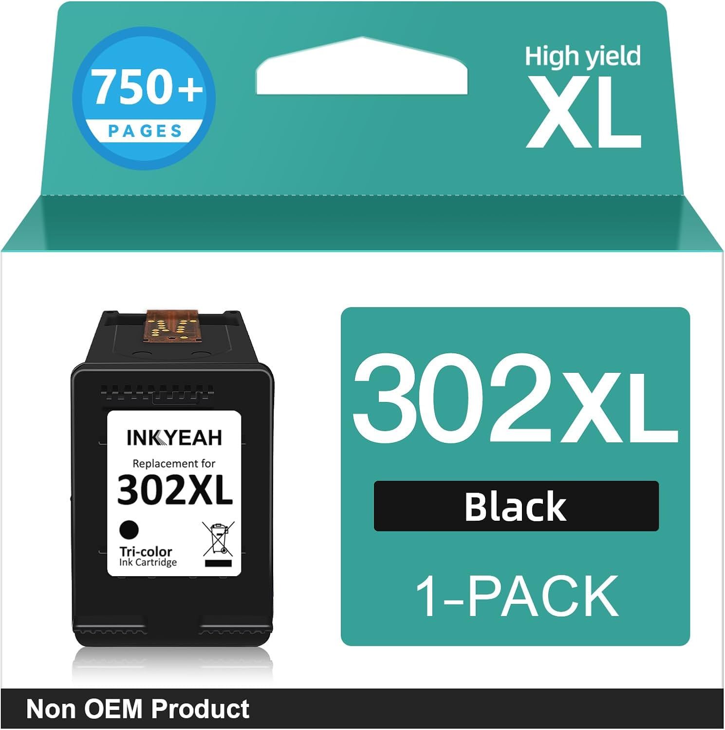 Cartouche 302 XL Noir,Encre 302XL Noir Remplacement pour Cartouche HP 302 Noir,Cartouche Imprimante 302 XL pour OfficeJet 3831 5232 4650 4658 5230 DeskJet 3630 3636 3639 Envy 4524 4527(Q154)