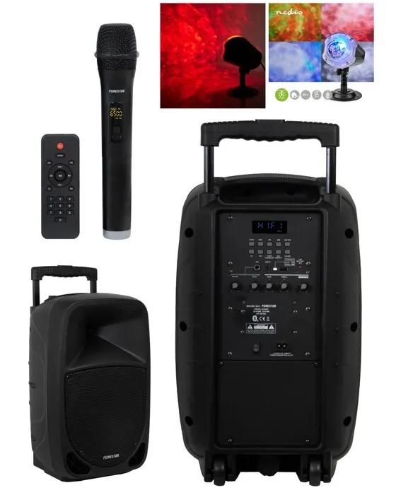 SONO PORTABLE 10¿¿ PRO PARTY KARAOKE BLUETOOTH USB FM MSD + MICRO-MAIN SANS FIL + TELECOMMANDE MEGABASS TWS + JEUX DE LUMIERE PACK S