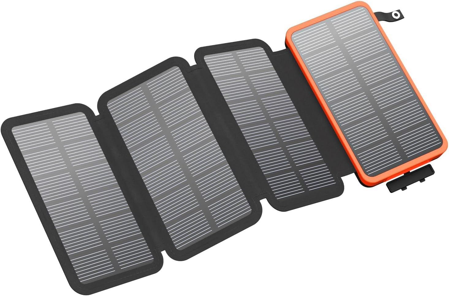 Chargeur Solaire 25000mah, Solaire Batterie Externe Avec Double Sortie Usb 3,0a Et 4 Panneaux Solaires Pliables Chargeur Portable Pour Smartphone, Tablette, Camping Et Plus (Orange[Cdq090376]