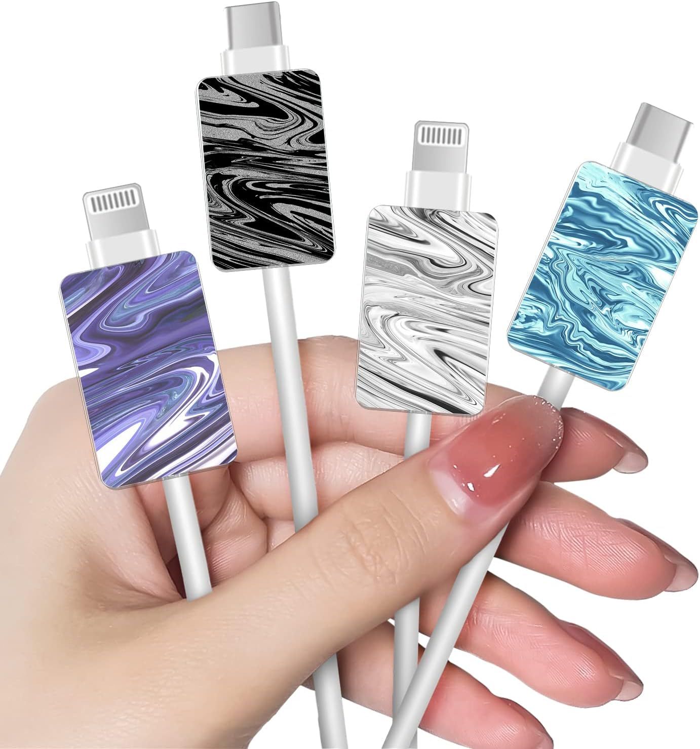 4 Pièces Protecteur De Câble Pour Iphone Type-C Chargeur Avec Motif De Gouache Liquide, Protege Câble Chargeur Usb Saver, Ligne De Données Protège-Fil De Écouteur, Design Pour Les [Cdq092641]