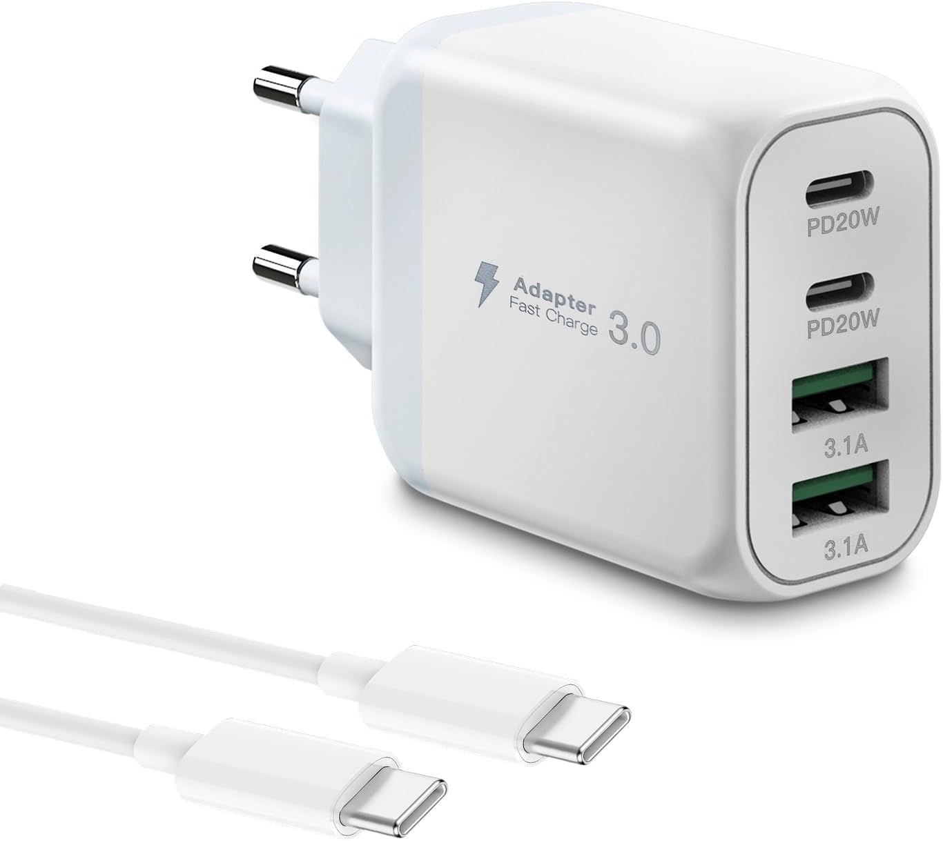 40w Chargeur Usb C Rapide, 4 Port 2usb C& 2usba Multi Pd+Qc Type C Adaptateur Rapide Pour Iphone 15 Pro Max/14/13/12/11 Plus, Pad Pro Air Mini, Samsung S24 Ultra Secteur Chargeur A[Cdq091266]