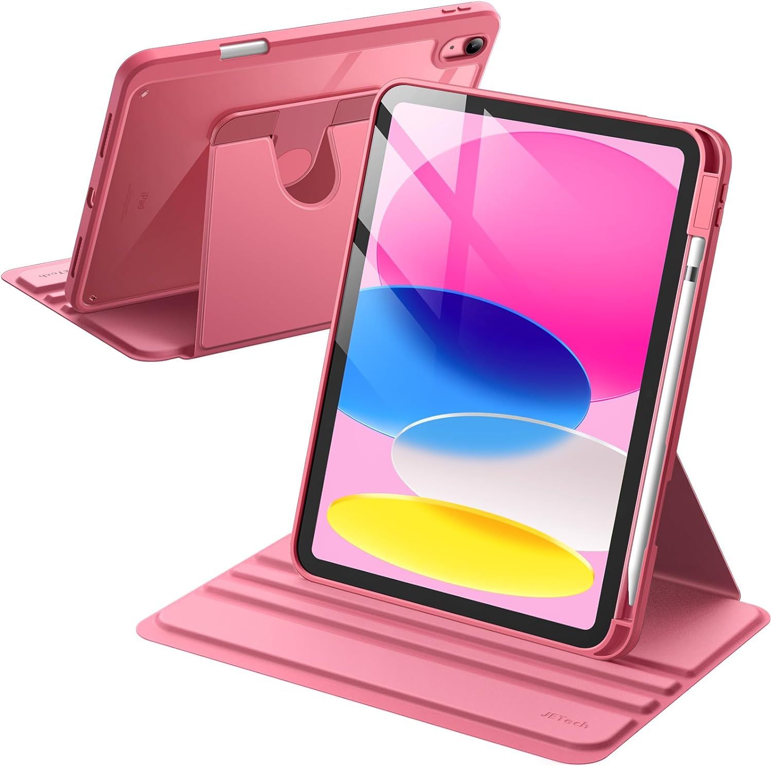 Coque Rotative Pour Ipad 10 (10,9 Pouces, Modèle 2022, 10¿ Génération) Avec Porte Pencil, Étui Housse De Protection Rotation À 360 Degrés Support, Dos Transparent (Rose)[Coq100129]