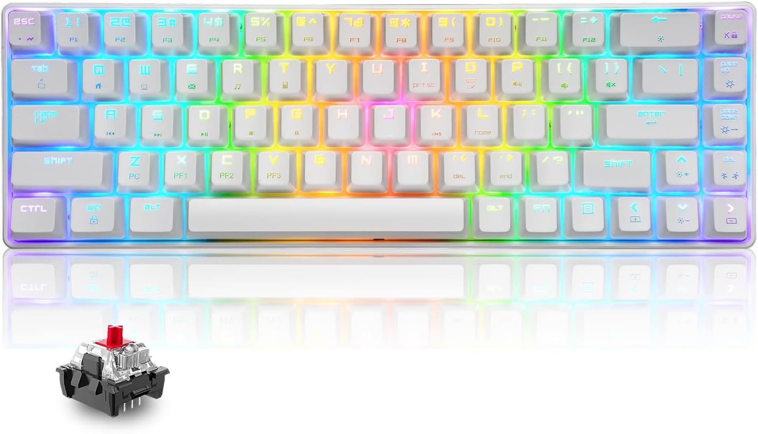 T8 Rgb 60% Clavier Mécanique,Clavier De Jeu Filaire Layout Compacte 65%,18 Led Rvb Chroma Rétroéclairées,Qwerty Mini 68 Touches Full Key Anti-Ghosting Pour Ps4,Xbox,Pc,Mac - Red Switch/White(Q364)