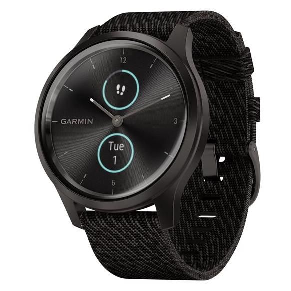 Garmin vívomove Style - 42 mm - aluminium graphite - Montre connectée avec bracelet - nylon tissé - poivre noir - taille du poignet : 125-190 mm - Bluetooth, ANT+ - 25.5 g