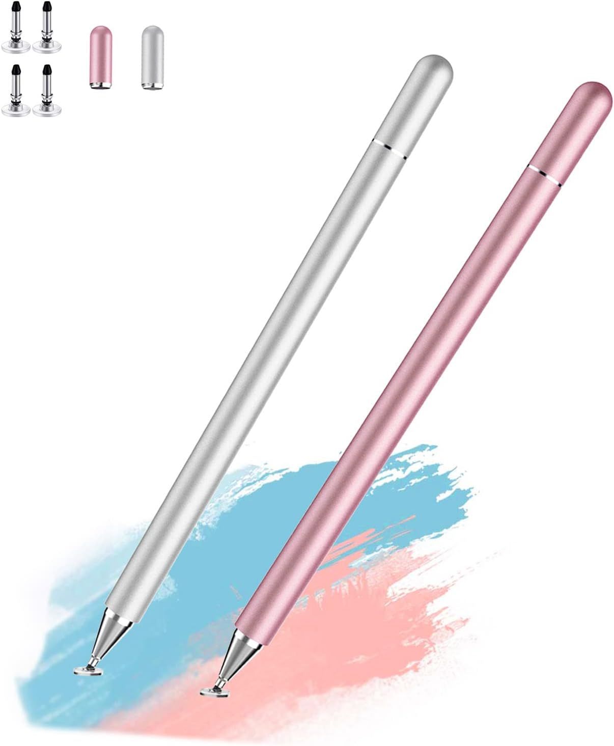 Lot De 2 Stylets Haute Sensibilité Pour Ipad, Ipad Pencil Compatibles Avec /Apple/Iphone/Ipad/Android/Microsoft Tablettes Et Autres Écrans Tactiles Capacitifs Rose/Argenté[L922]