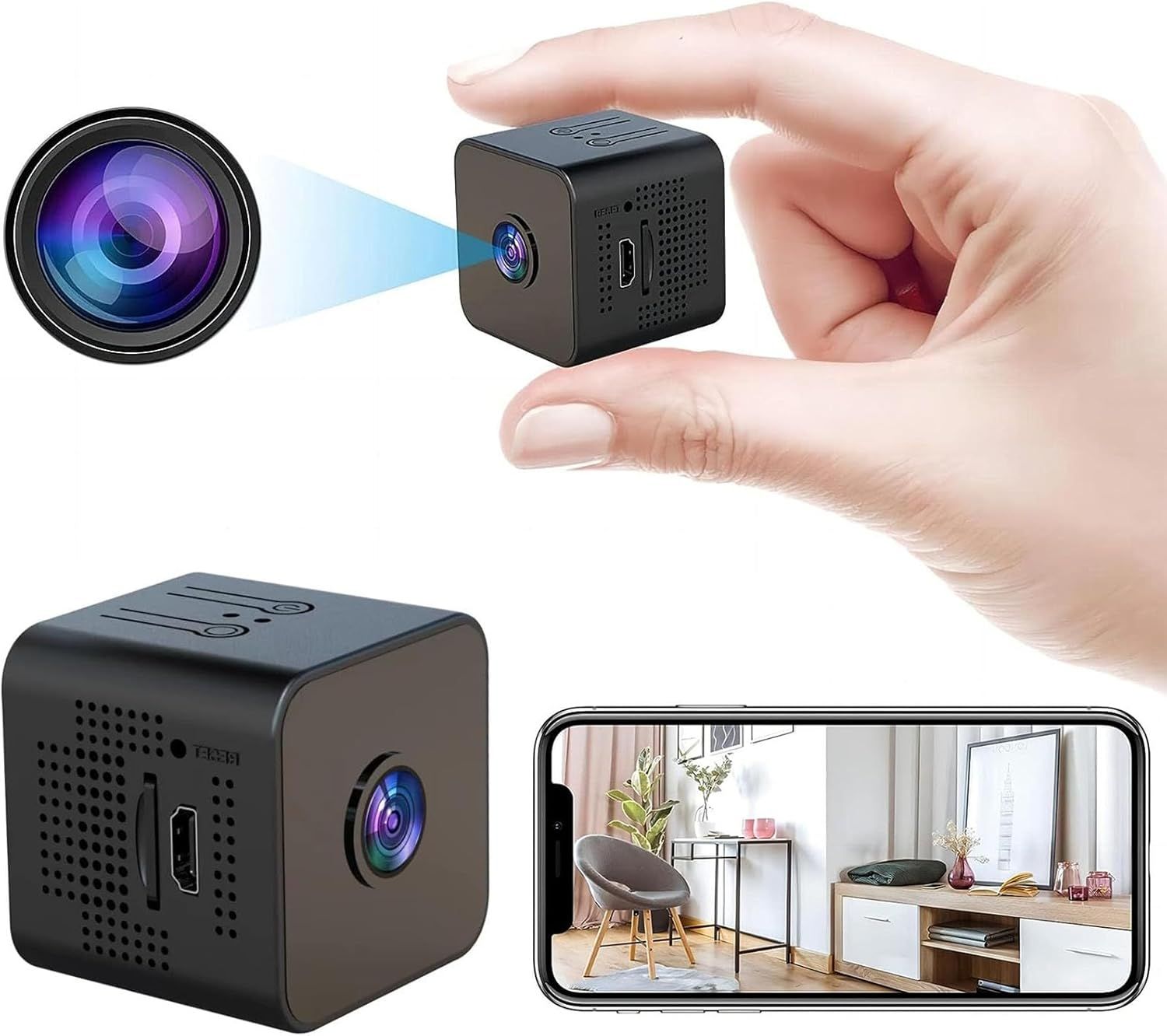 2K Mini Camera Espion sans Fil Spy Caméra de Surveillance WiFi avec Vision Nocturne et Detecteur,Caméra Video Surveillance de Sécurité Bébé sans Fil Hidden Caméra Interieur,Exterieur