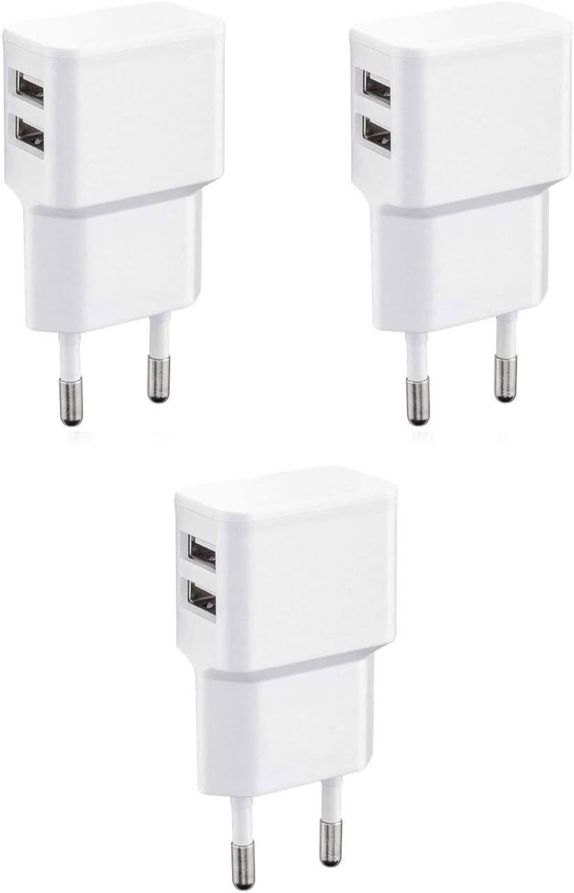 3X Double Chargeur USB 12W / 2400mA Pro Series Alimentation Universelle adaptée pour téléphone Portable, Batterie Externe et Enceinte Bluetooth (90°, Double Sortie USB) Blanc