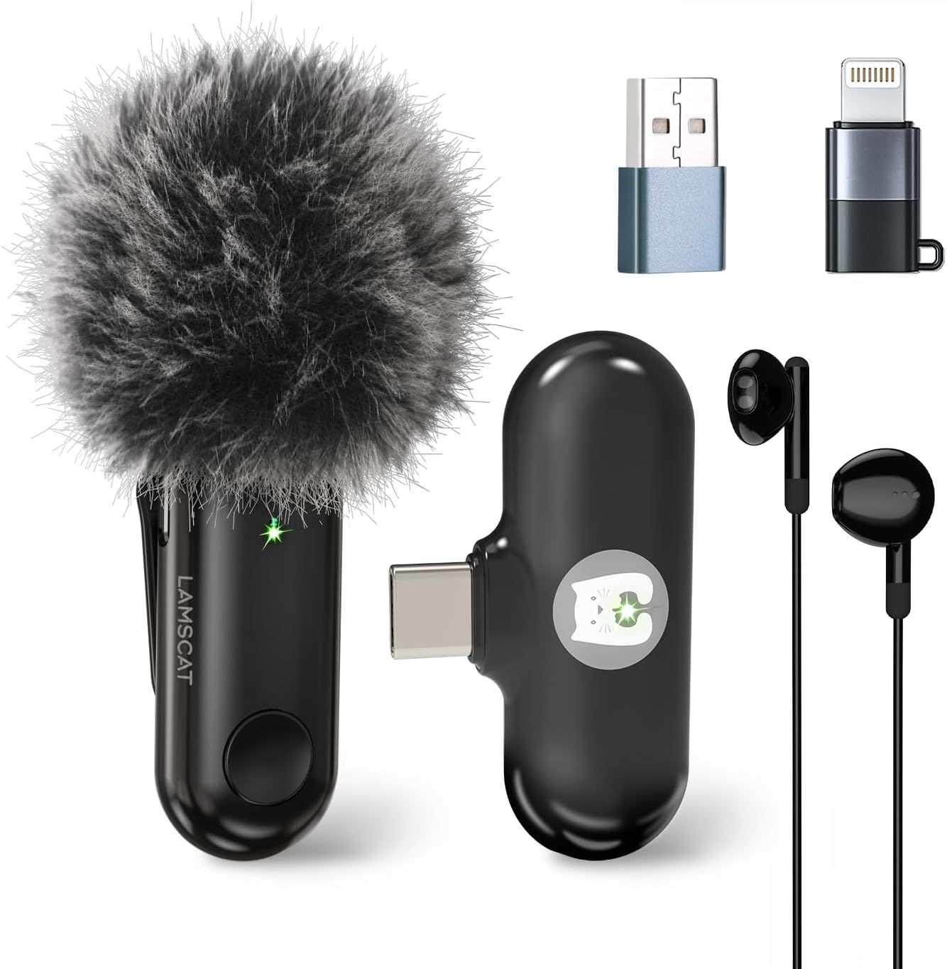 Microphone sans Fil pour iPhone/iOS/iPad/Android/USB C/PC, Microphone Professionnel pour Enregistrement, Streaming, Youtube, TikTok, Pas d'application nécessaire (Noir 1 à.[G350]