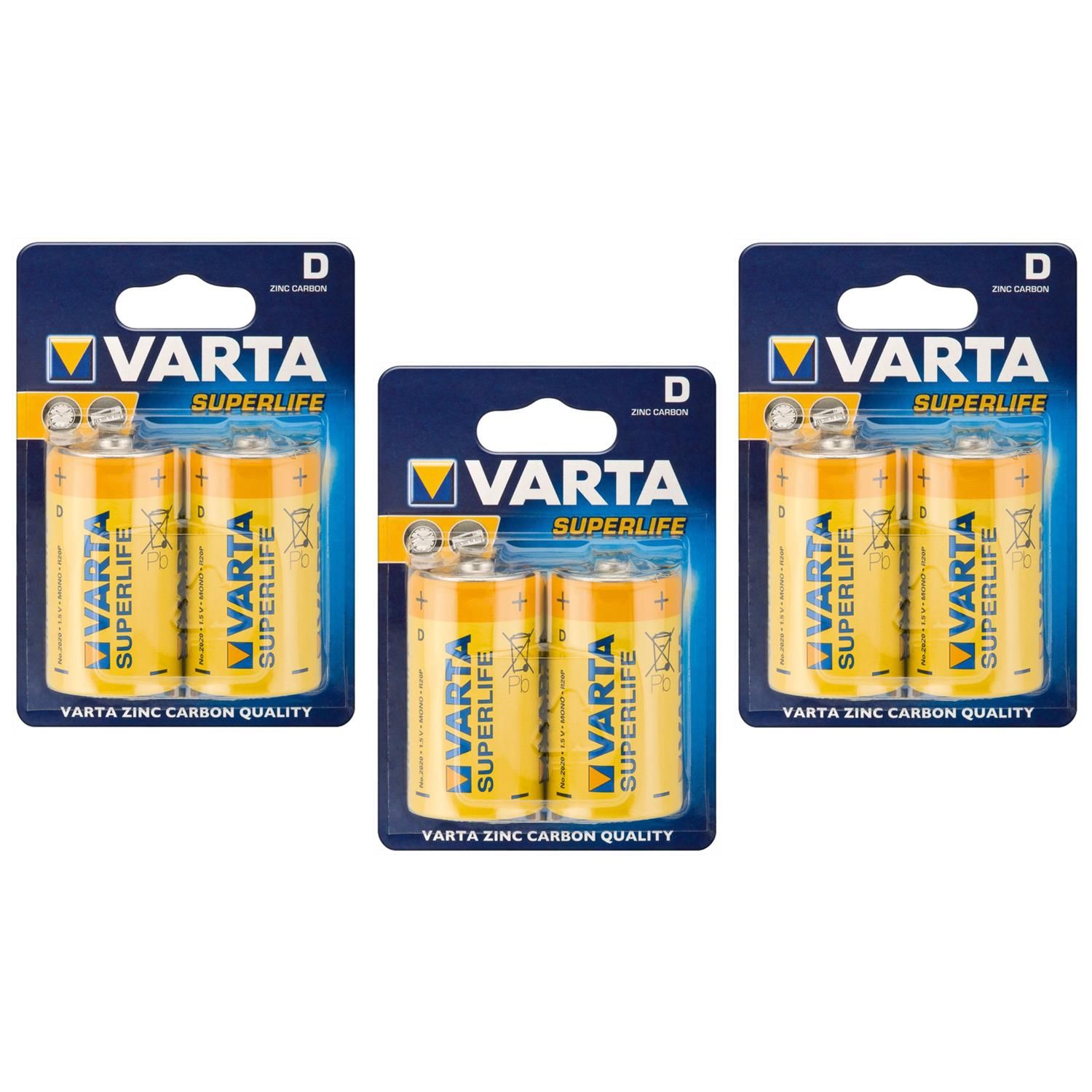 VARTA Lot de 6 Blisters de 2 Piles Salines Superlife 2020 MonoDLR20 1 5V - vue 2