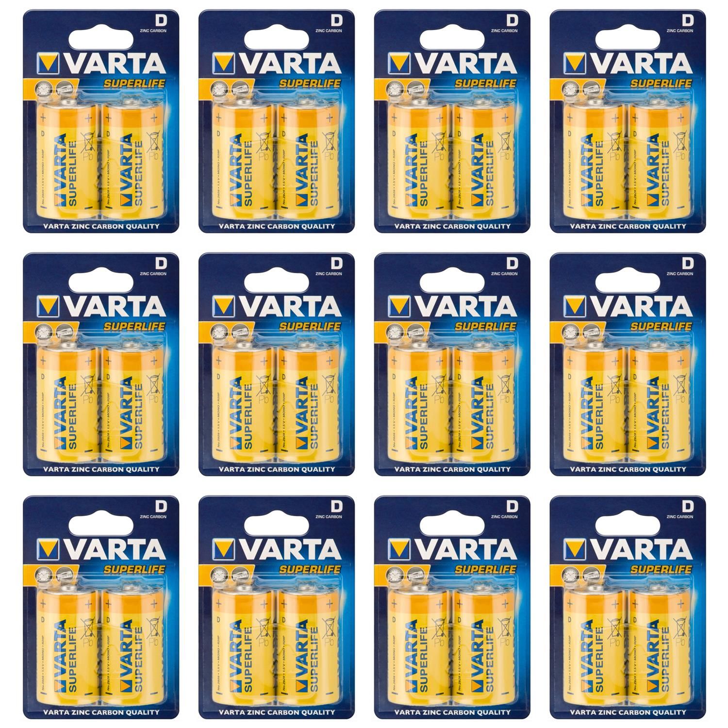 VARTA Lot de 6 Blisters de 2 Piles Salines Superlife 2020 MonoDLR20 1 5V - vue 3
