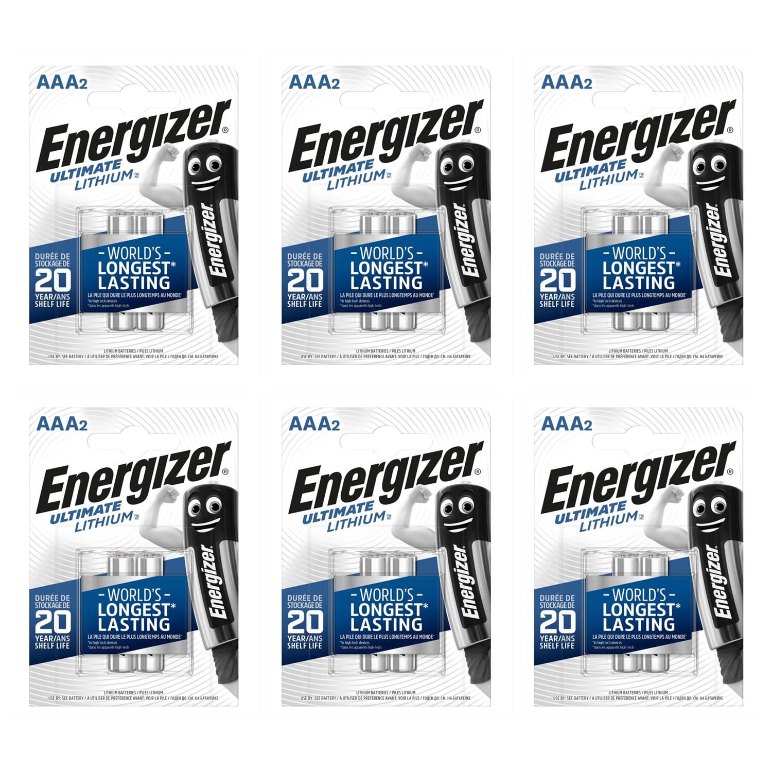 ENERGIZER Lot de 6 Blisters de 2 Piles Ultimate Lithium L92 AAA Micro LR03