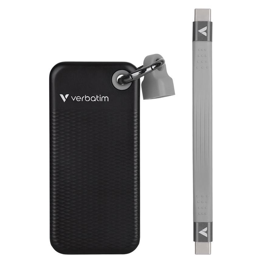 Verbatim Pocket - SSD - 1 To - porte-clé avec attachement à câble - externe (portable) - M.2 - USB 3.2 Gen 2 (USB-C connecteur) - noir/gris
