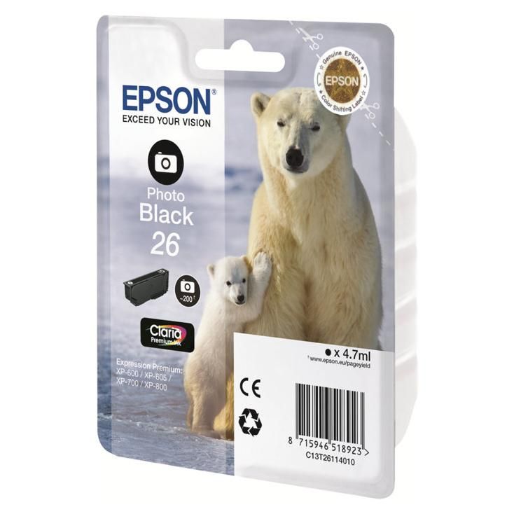 Epson 26 - 4.7 ml - photo noire - original - cartouche d'encre - pour Expression Premium XP-510, 520, 600, 605, 610, 615, 620, 625, 700, 710, 720, 800, 810, 820