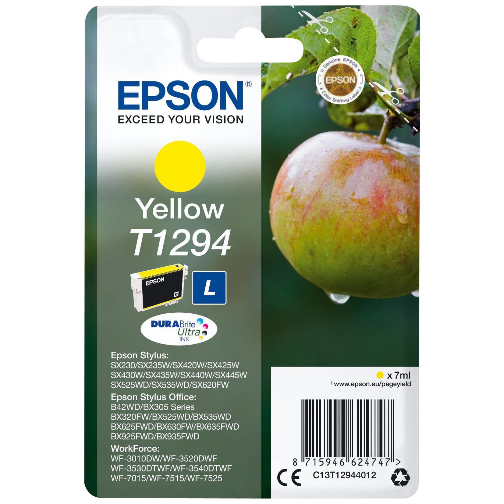 Epson T1294 - 7 ml - taille L - jaune - original - blister - cartouche d'encre - pour Stylus SX230, SX235, SX430, SX438; WorkForce WF-3010, 3520, 3530, 3540, 7015, 7515, 7525