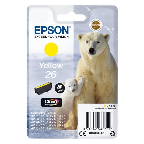 Epson 26 - 4.5 ml - jaune - original - emballage coque avec alarme radioélectrique/ acoustique - cartouche d'encre - pour Expression Premium XP-510, 520, 600, 605, 610, 615, 620, 625, 700, 710...
