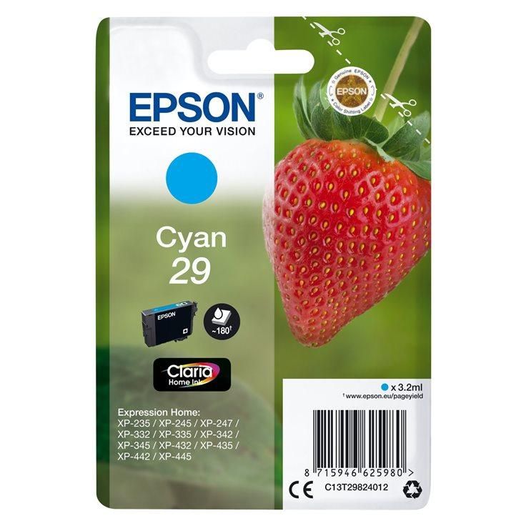 Epson 29 - 3.2 ml - cyan - original - blister - cartouche d'encre - pour Expression Home XP-245, 247, 255, 257, 332, 342, 345, 352, 355, 435, 442, 445, 452, 455