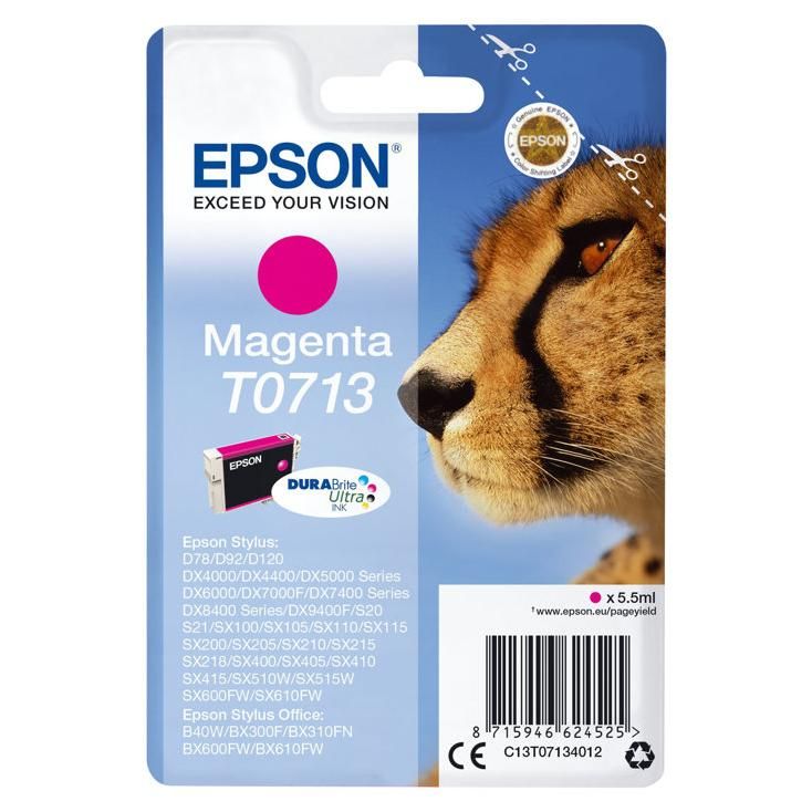 Epson T0713 - 5.5 ml - magenta - original - emballage coque avec alarme radioélectrique - cartouche d'encre - pour Stylus DX9400, SX115, SX210, SX215, SX218, SX415, SX515, SX610; Stylus Office...