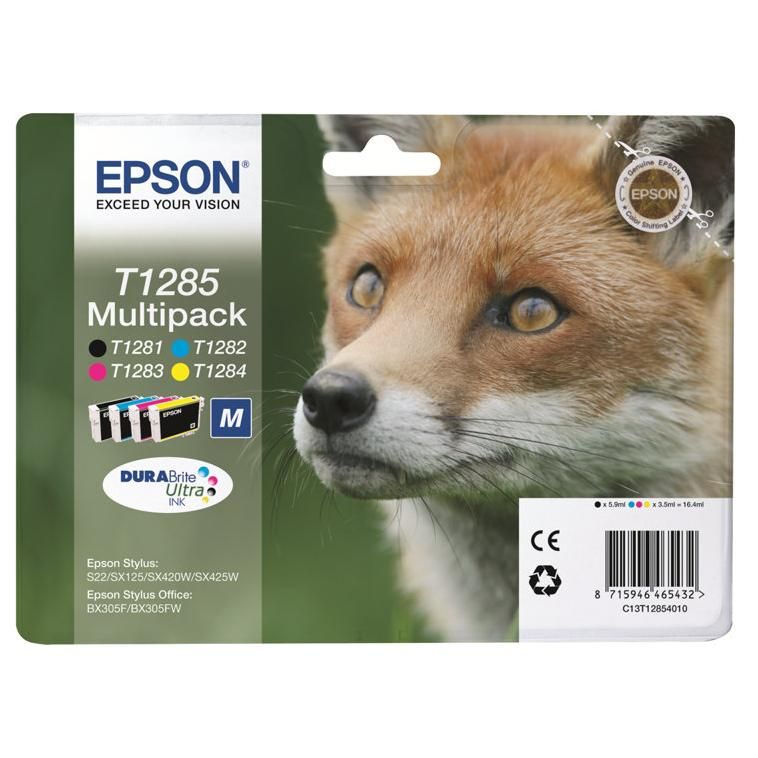 Epson T1285 Multipack (Renard) - Pack de 4 cartouches d'encre - noir, jaune, cyan, magenta (T1281, T1282, T1283, T1284)
