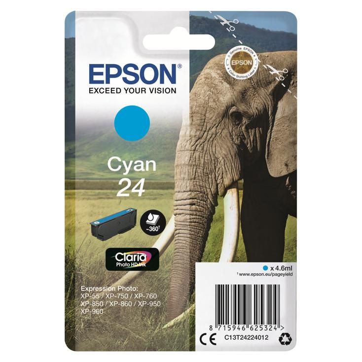 Epson 24 - 4.6 ml - cyan - original - cartouche d'encre - pour Expression Photo XP-55, 750, 760, 850, 860, 950, 960, 970; Expression Premium XP-750, 850
