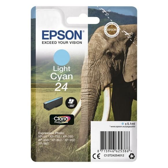 Epson 24 - 5.1 ml - cyan clair - original - cartouche d'encre - pour Expression Photo XP-55, 750, 760, 850, 860, 950, 960, 970; Expression Premium XP-750, 850