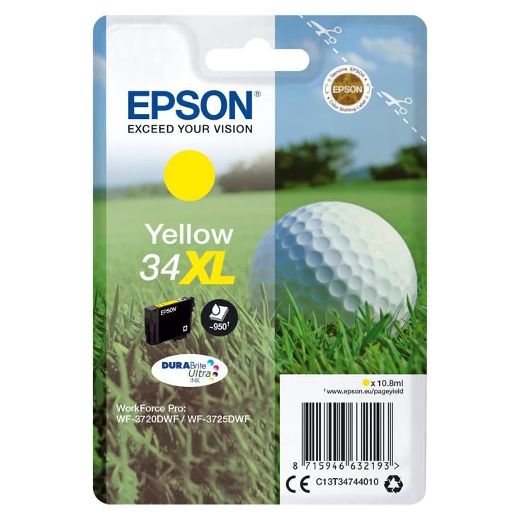 Epson 34XL - 10.8 ml - XL - jaune - original - blister - cartouche d'encre - pour WorkForce Pro WF-3720, WF-3720DWF, WF-3725DWF