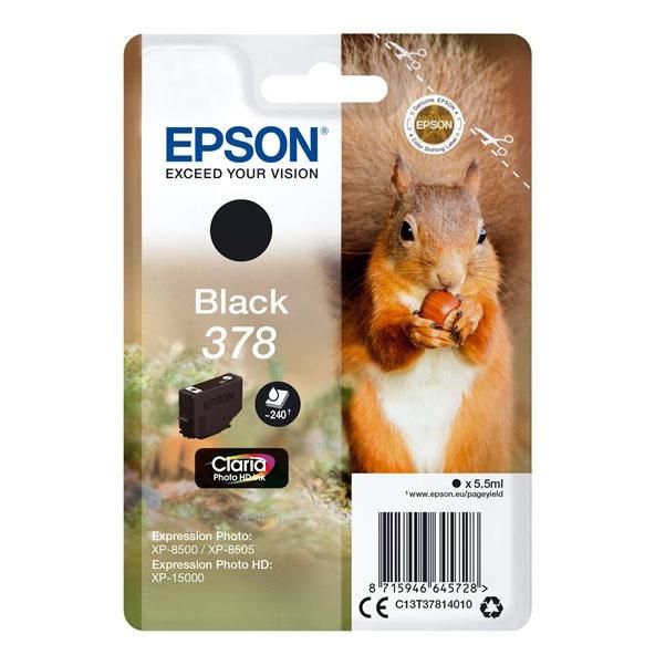 Epson 378 - 5.5 ml - noir - original - emballage coque avec alarme radioélectrique/ acoustique - cartouche d'encre - pour Expression Home XP-8605, 8606; Expression Home HD XP-15000; Expression... Epson 378 - 5.5 ml - noir - original - emballage coque avec alarme radioélectrique/ acoustique - cartouche d'encre - pour Expression Home XP-8605, 8606; Expression Home HD XP-15000; Expression...