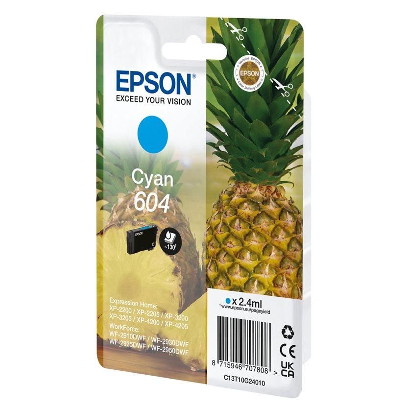 Epson 604 - 2.4 ml - cyan - original - blister - cartouche d'encre - pour Expression Home XP-2200, 2205, 3200, 3205, 4200, 4205; WorkForce WF-2910, 2930, 2935, 2950