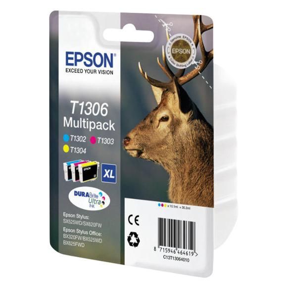 Epson T1306 Multipack série Cerf 3 cartouches d'encre jaune cyan 3 x 10.1 ml
