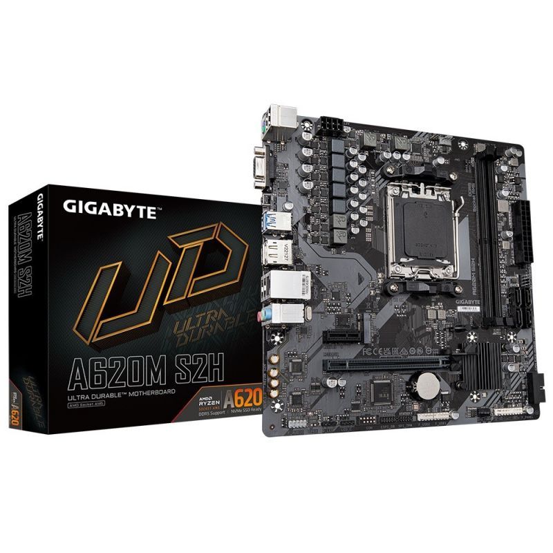GIGABYTE A620M S2H Carte Mère Prend en charge les processeurs AMD Ryzen 8000 VRM numérique 5+2+2 phases jusqu'à 7200MHz DDR5 OC 1xPCIe 4.0 .2 LAN GbE USB 3.2 Gen 1 Neuf - vue 4