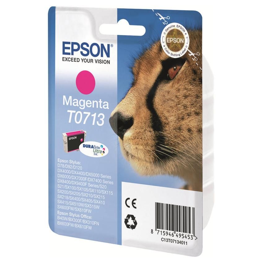Epson T0713 - 5.5 ml - magenta - original - blister - cartouche d'encre - pour Stylus DX9400, SX115, SX210, SX215, SX218, SX415, SX515, SX610; Stylus Office BX310, BX610