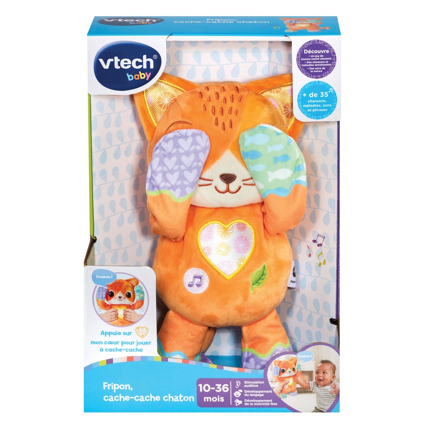 VTech Fripon Cache Cache Chaton Peluche Bébé Coucou Caché Chat Interactif Jouet d'Éveil Musical et Sensoriel Cadeau Bébé Dès Contenu en Français - vue 9
