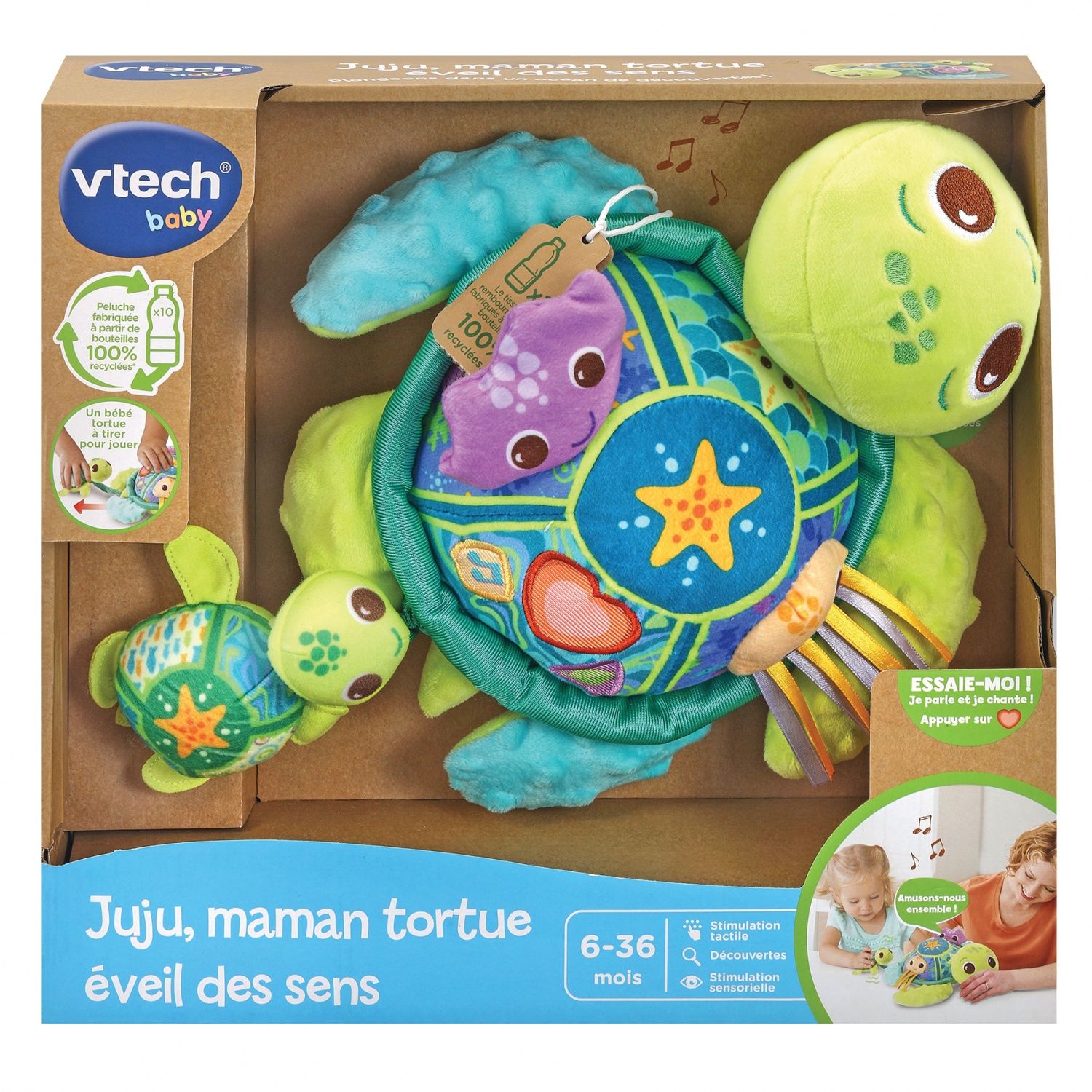 VTECH BABY Play Juju Maman Tortue Éveil des Sens Bouteilles Plastique Recyclées - vue 3