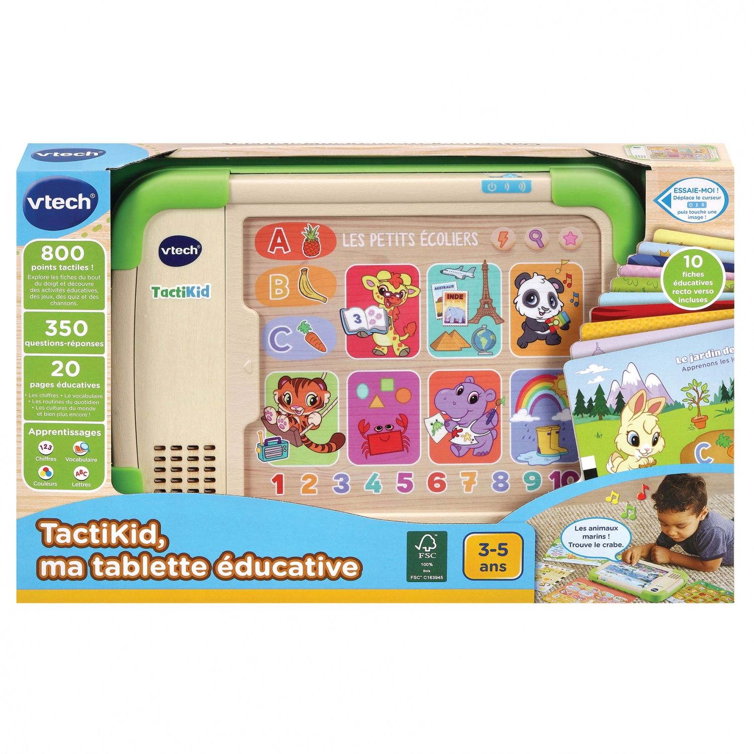 VTech TactiKid Ma Tablette Éducative Jouet en Partie en en Bois Jouet sans Écran Tablette en Bois 3/ – Contenu en français