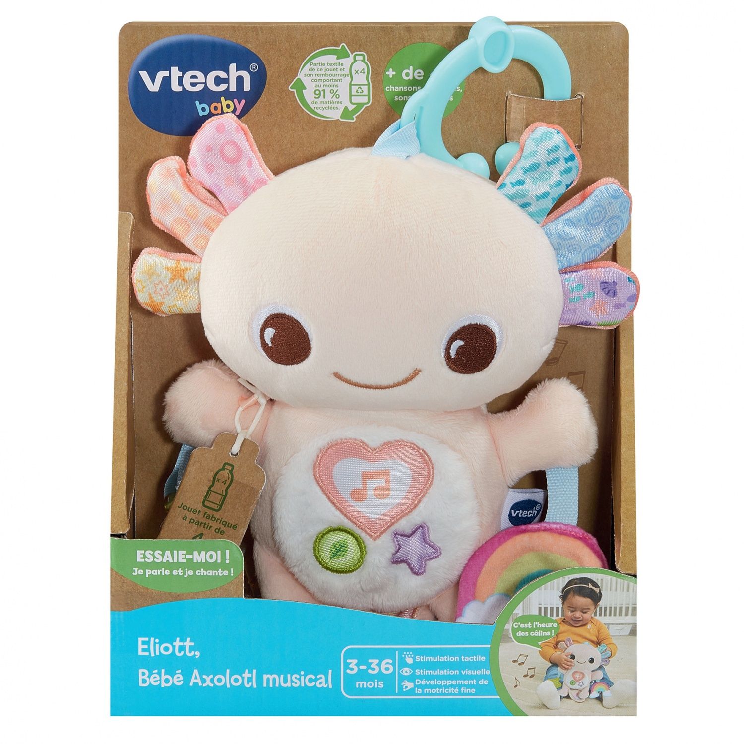 VTECH ELIOTT BEBE AXOLOTL MUSICAL BOUTEILLES PLASTIQUE RECYCLÉES - vue 3