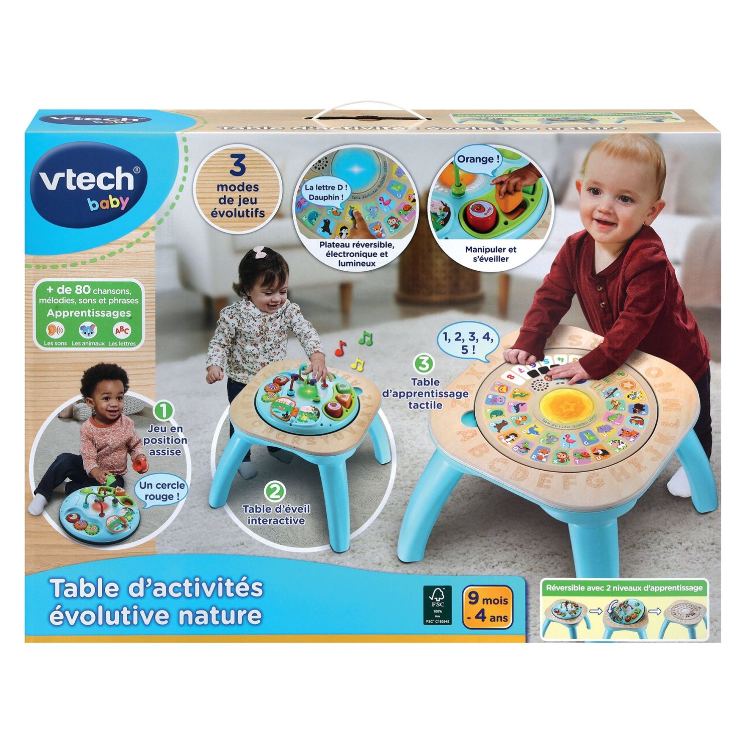 VTECH BABY TABLE D'ACTIVITÉS ÉVOLUTIVE NATURE (JOUET AVEC PARTIE BOIS CERTIFIÉ FSC)