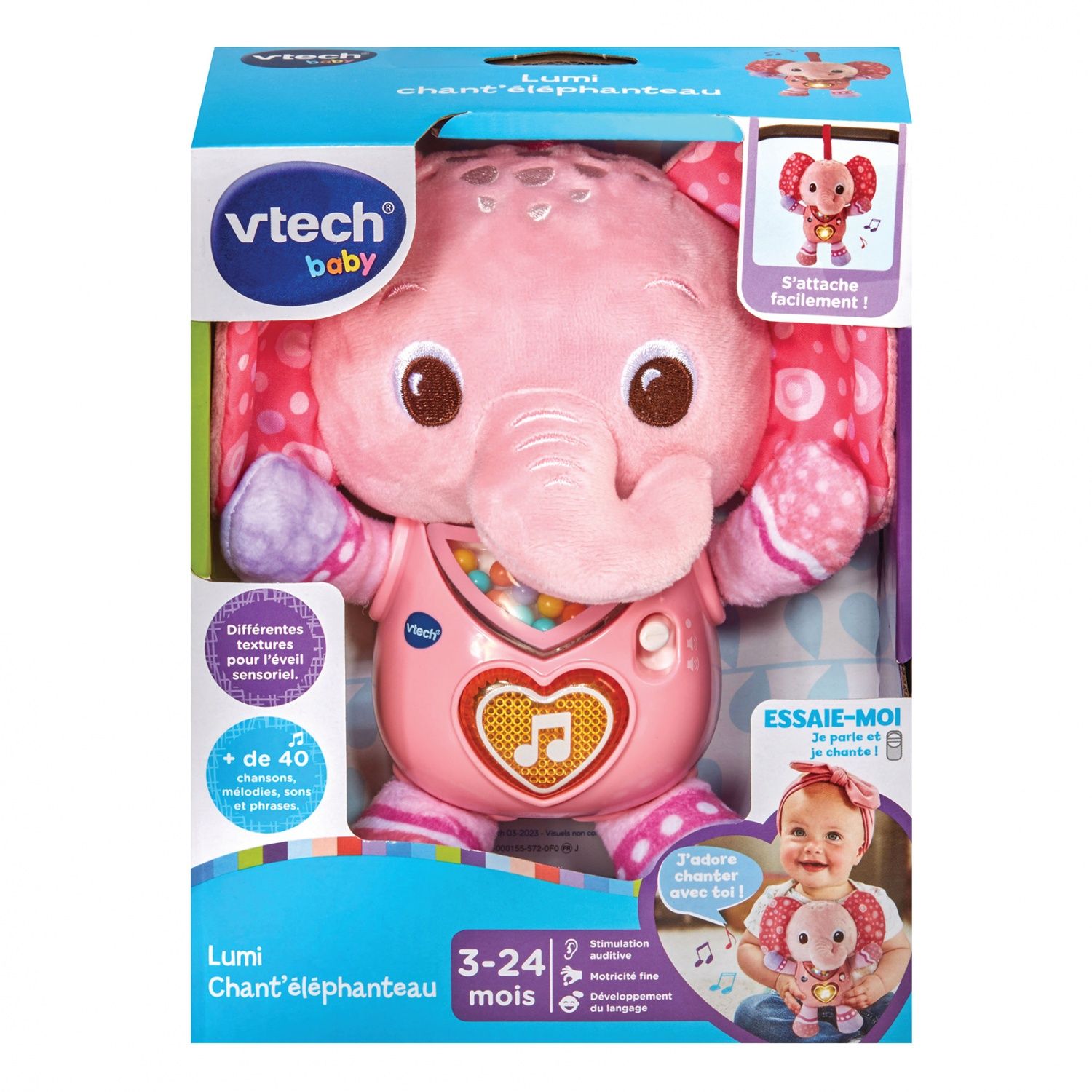 Peluche musicale éléphanteau avec bouton lumineux et hochet - vue 4