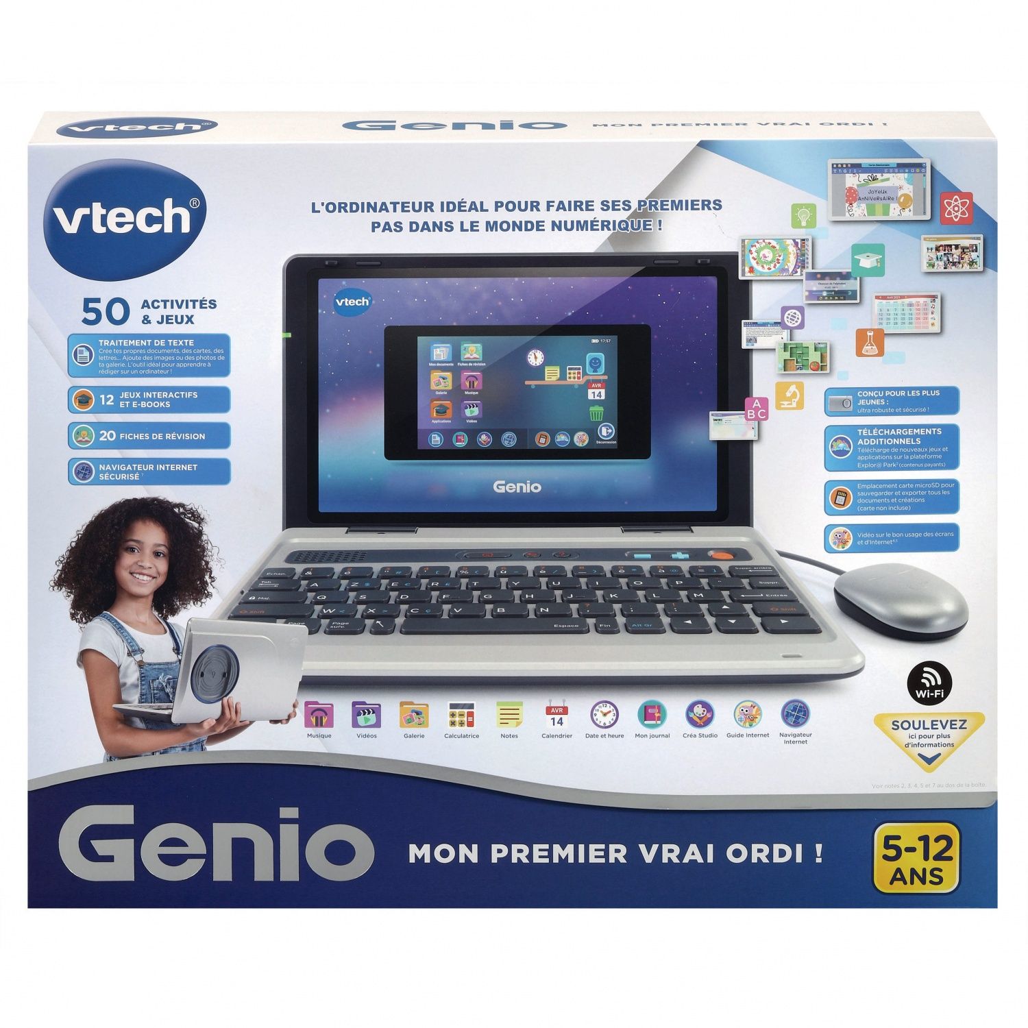 VTech Genio Mon Premier Vrai Ordi Métal Ordinateur Enfant avec Écran Couleur 5 Pouces 50 Activités et Jeux Éducatifs Cadeau Enfant de à Contenu en Français - vue 10