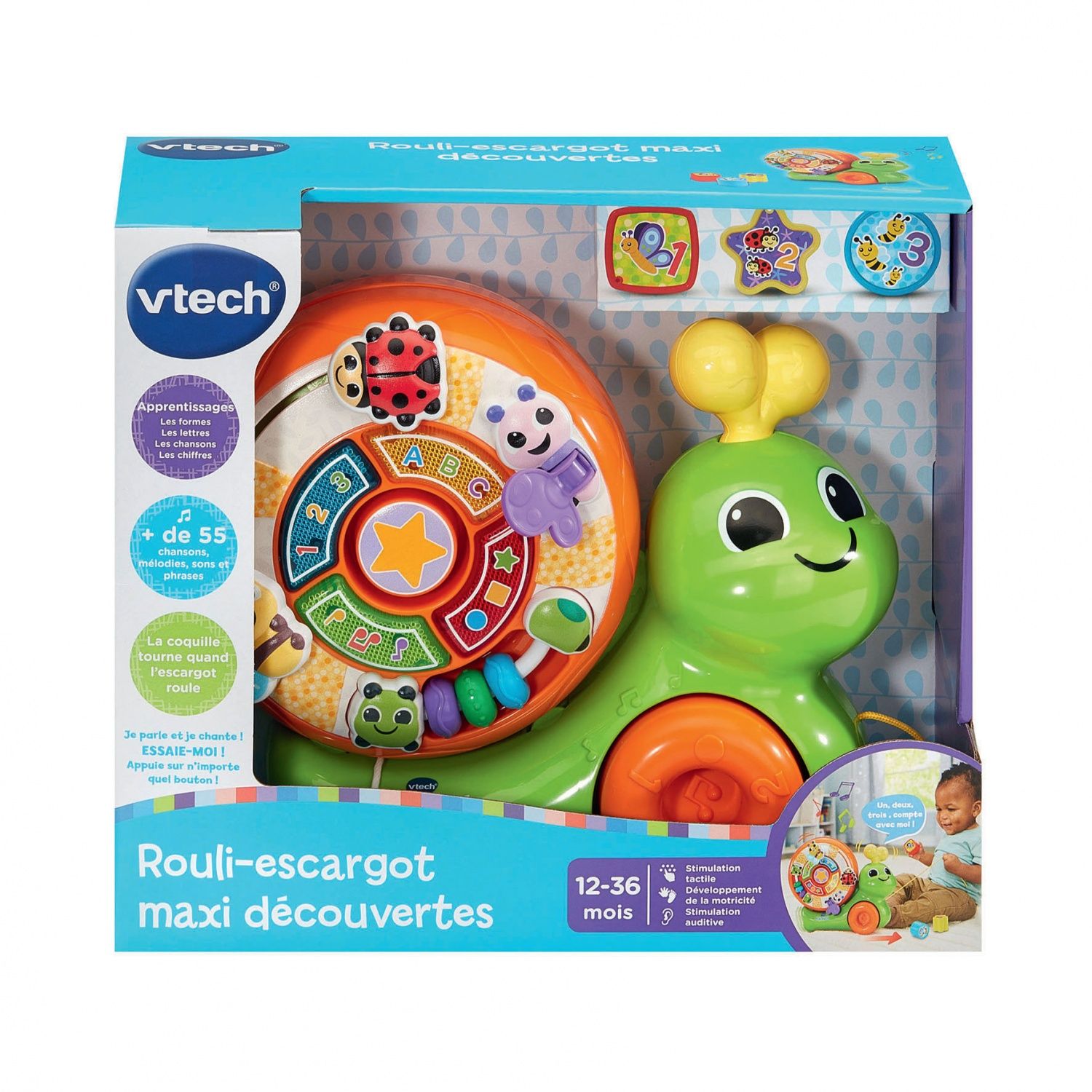 VTech Rouli Escargot Maxi Découvertes Jouet à Tirer 2 en 1 Trieur de Formes Jeux d'Éveil Escargot à Promener Jouet Musical et Interactif Cadeau Enfant Dès Contenu en Français - vue 2