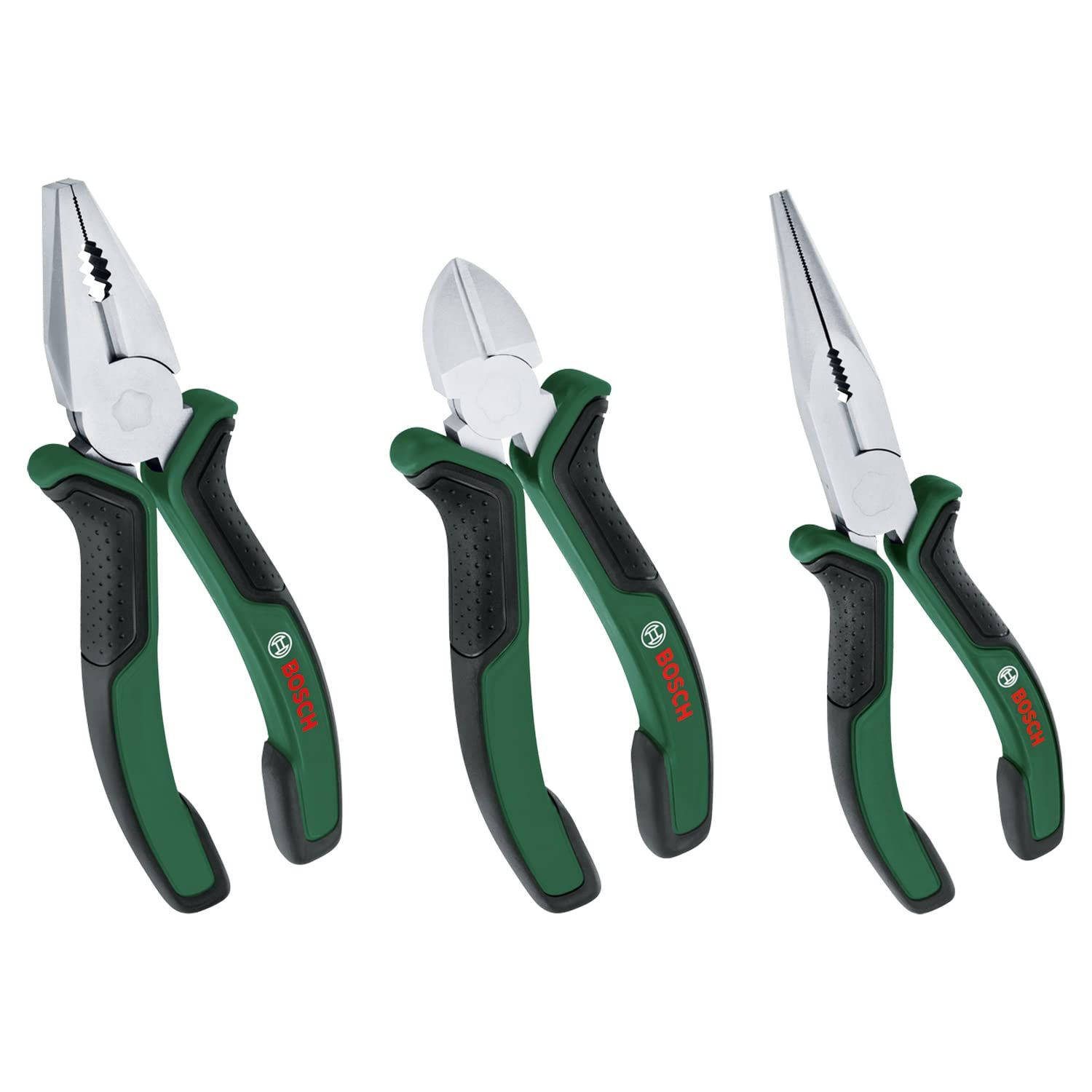 Bosch Home and Garden Set de 3 pinces universelle. a bec long. coupante diagonale endurantes ergonomiques